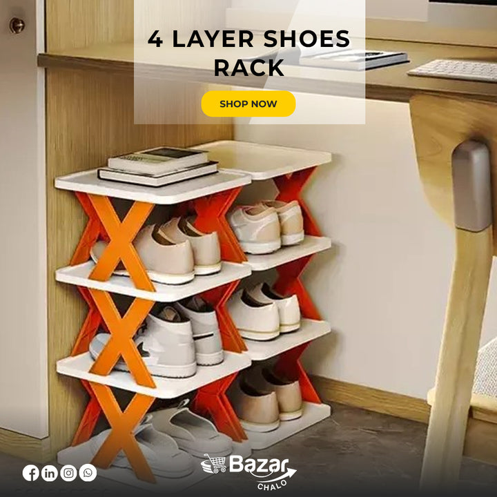 4 Layer Stackable Shoe Storage Rack Organizer - Bazar Chalo