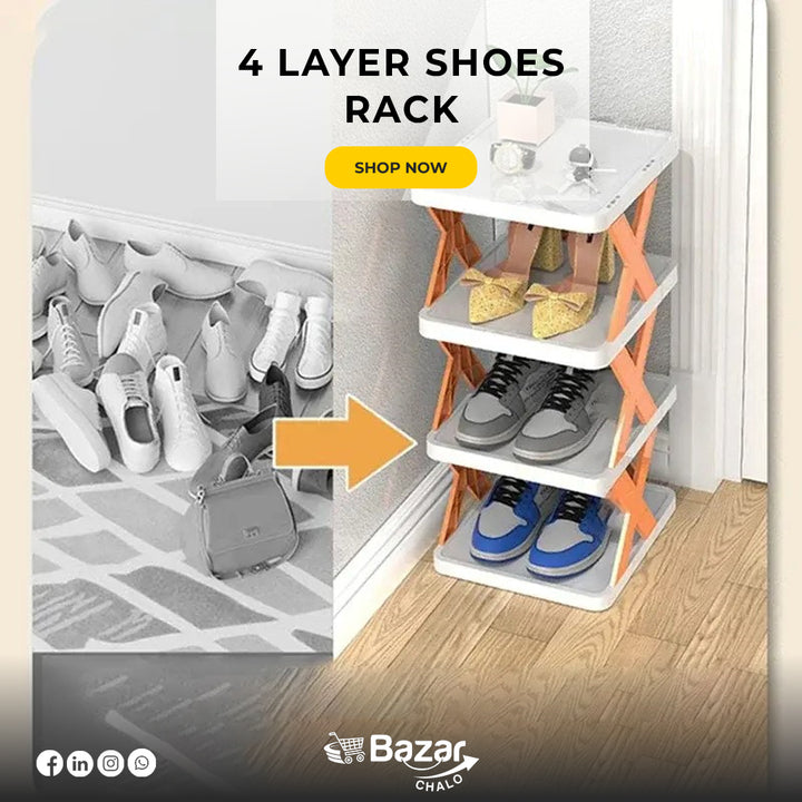 4 Layer Stackable Shoe Storage Rack Organizer - Bazar Chalo