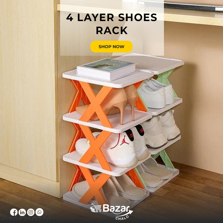 4 Layer Stackable Shoe Storage Rack Organizer - Bazar Chalo