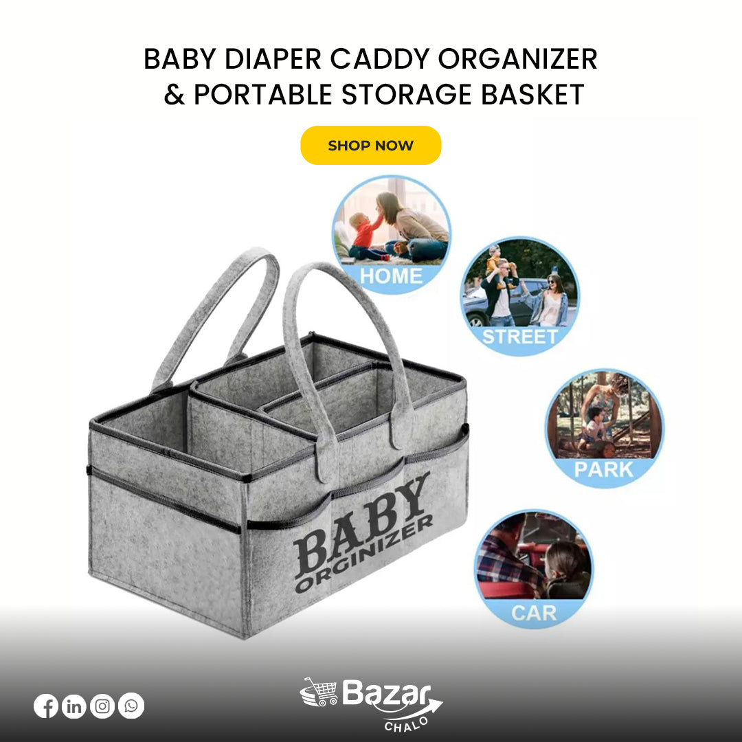 Baby Diaper Caddy Organizer & Portable Storage Basket