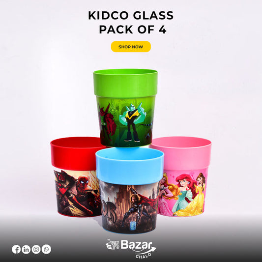 Pack of 4 Kidco Drinking Glass Set For Kids Girls and Boys - Bazar Chalo